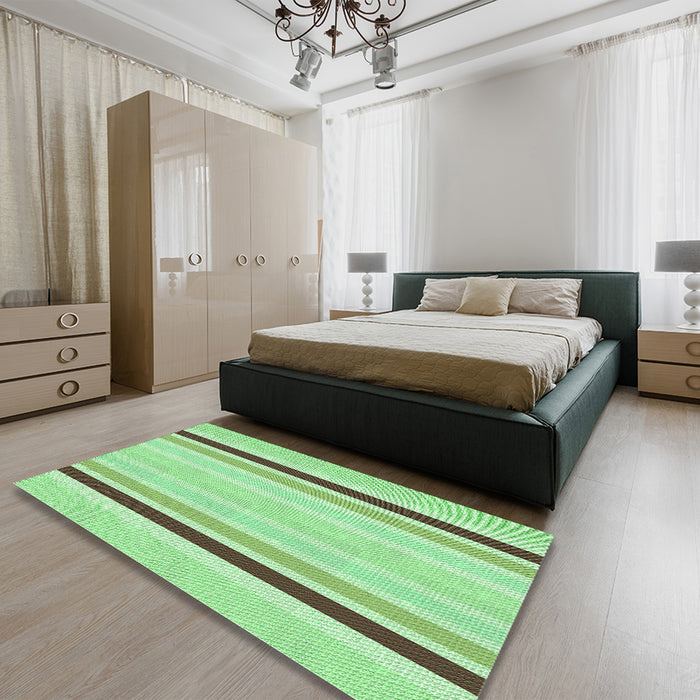 Patterned Green Rug in a Bedroom, pat1477grn