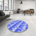 Round Patterned Sky Blue Rug in a Office, pat1478blu