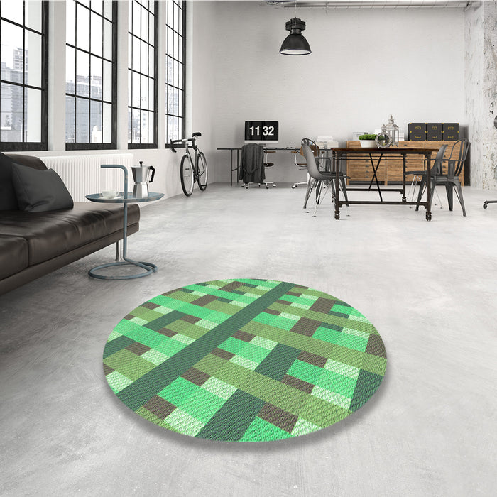 Round Patterned Green Rug in a Office, pat1478grn