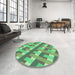 Round Patterned Green Rug in a Office, pat1478grn