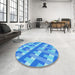 Round Patterned Neon Blue Rug in a Office, pat1478lblu