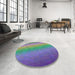 Round Machine Washable Transitional Deep Periwinkle Purple Rug in a Office, wshpat147