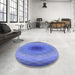 Round Patterned Sky Blue Rug in a Office, pat148blu