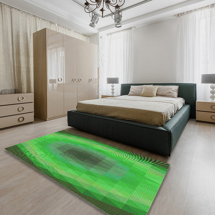 Patterned Forest Green Rug in a Bedroom, pat148grn