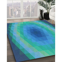 Patterned Dark Turquoise Green Rug, pat148lblu