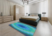 Patterned Dark Turquoise Green Rug in a Bedroom, pat148lblu