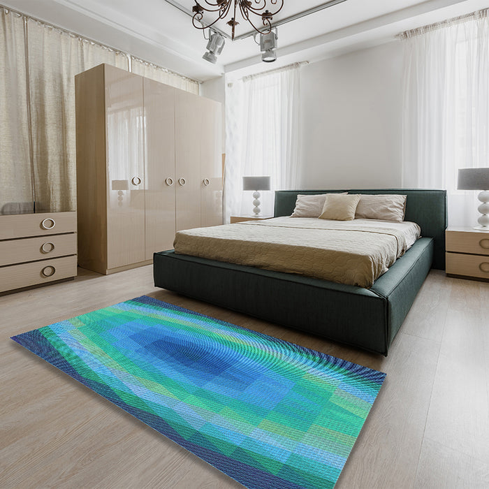 Round Machine Washable Transitional Dark Turquoise Green Rug in a Office, wshpat148lblu