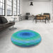 Round Patterned Dark Turquoise Green Rug in a Office, pat148lblu