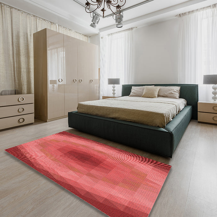 Patterned Red Rug in a Bedroom, pat148rd
