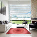 Square Patterned Red Rug in a Living Room, pat148rd