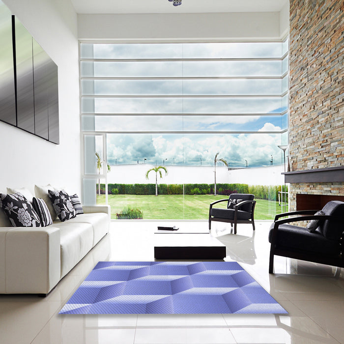 Square Patterned Jeans Blue Rug in a Living Room, pat1480blu