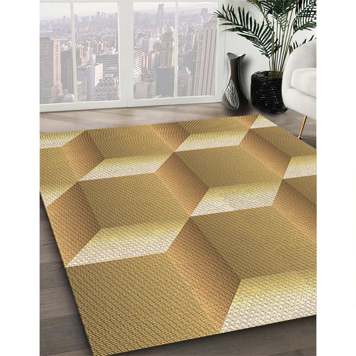Patterned Orange Rug in Family Room, pat1480brn
