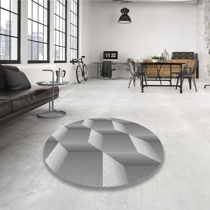 Round Patterned Cloud Gray Rug in a Office, pat1480gry