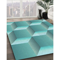 Patterned Deep-Sea Green Rug, pat1480lblu