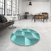 Round Patterned Deep-Sea Green Rug in a Office, pat1480lblu
