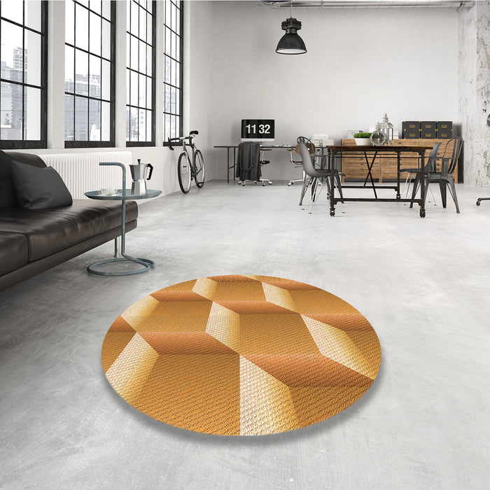 Round Patterned Orange Rug in a Office, pat1480org