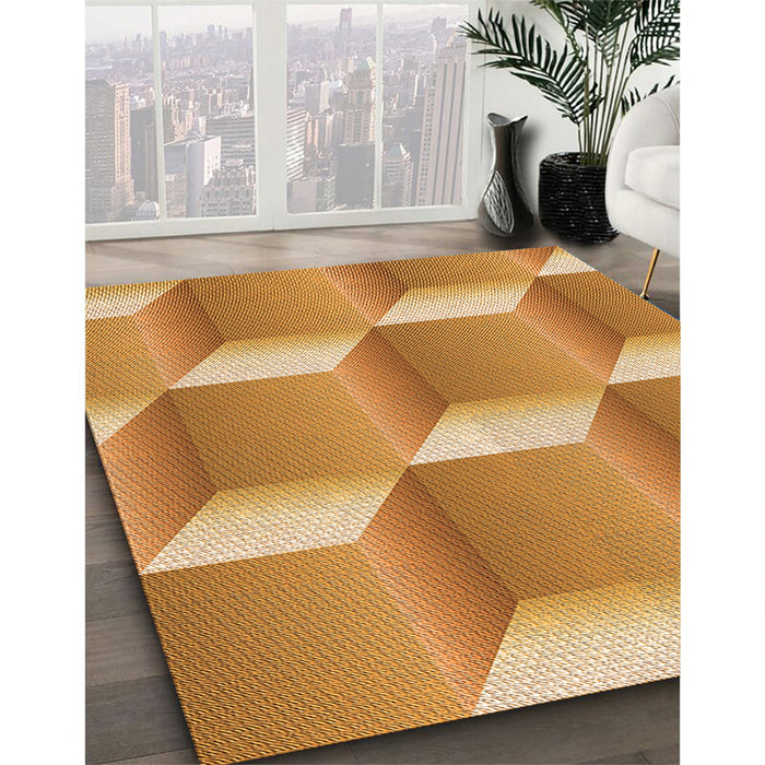 Patterned Orange Rug in Family Room, pat1480org