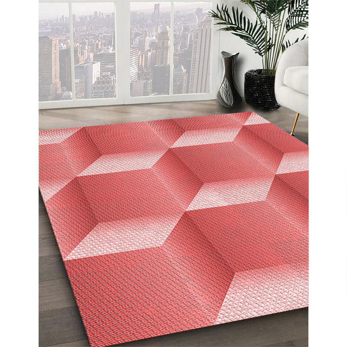 Patterned Ruby Red Rug in Family Room, pat1480rd