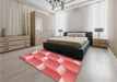 Patterned Ruby Red Rug in a Bedroom, pat1480rd