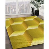 Patterned Bright Gold Yellow Rug, pat1480yw