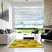 Square Patterned Bright Gold Yellow Rug in a Living Room, pat1480yw