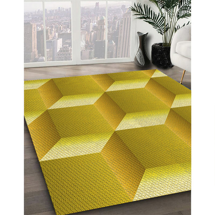 Machine Washable Transitional Bright Gold Yellow Rug in a Family Room, wshpat1480yw