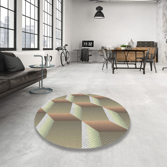 Round Machine Washable Transitional Brown Rug in a Office, wshpat1480