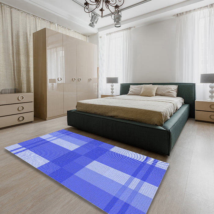 Patterned Sky Blue Rug in a Bedroom, pat1481blu