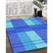 Machine Washable Transitional Bright Turquoise Blue Rug in a Family Room, wshpat1481lblu