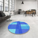 Round Patterned Bright Turquoise Blue Rug in a Office, pat1481lblu