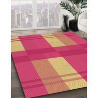 Patterned Raspberry Red Rug, pat1481org