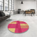 Round Patterned Raspberry Red Rug in a Office, pat1481org