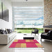 Square Patterned Raspberry Red Rug in a Living Room, pat1481org