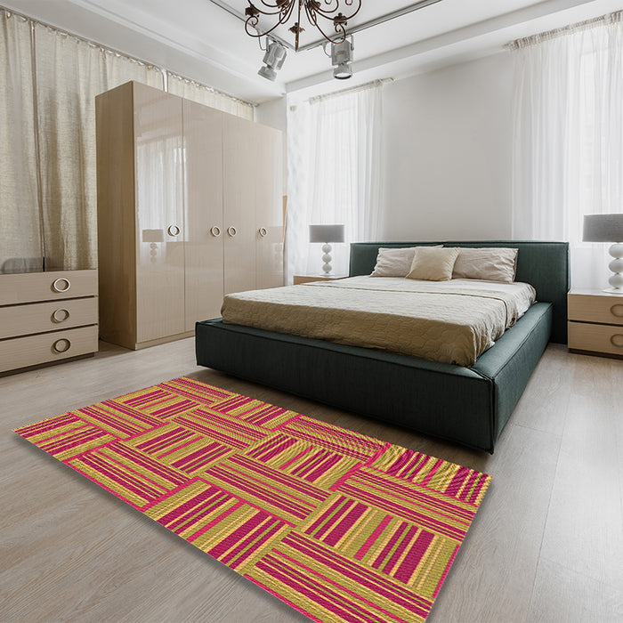 Patterned Yellow Rug in a Bedroom, pat1482org