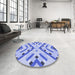 Round Patterned Royal Blue Rug in a Office, pat1483blu