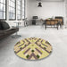 Round Patterned Brown Rug in a Office, pat1483brn