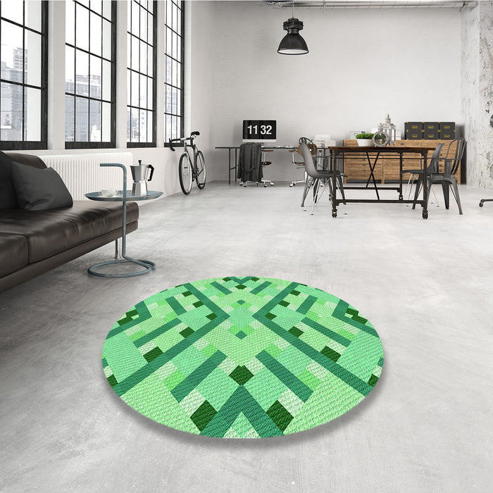 Round Patterned Jade Green Rug in a Office, pat1483grn