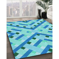 Patterned Dark Turquoise Green Rug, pat1483lblu