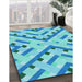 Patterned Dark Turquoise Green Rug in Family Room, pat1483lblu