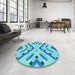 Round Patterned Dark Turquoise Green Rug in a Office, pat1483lblu