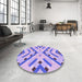 Round Patterned Mauve Purple Rug in a Office, pat1483pur