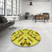 Round Patterned Yellow Rug in a Office, pat1483yw