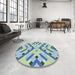 Round Patterned Steel Blue Novelty Rug in a Office, pat1483