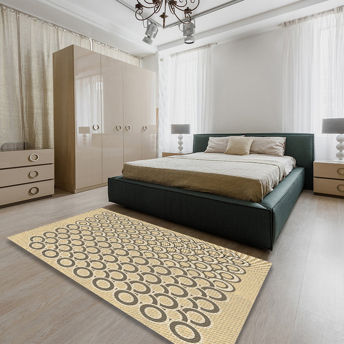 Patterned Dark Gold Brown Rug in a Bedroom, pat1485brn