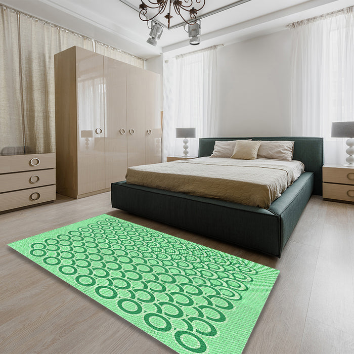Patterned Green Rug in a Bedroom, pat1485grn