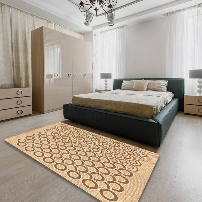 Patterned Brown Gold Rug in a Bedroom, pat1485org