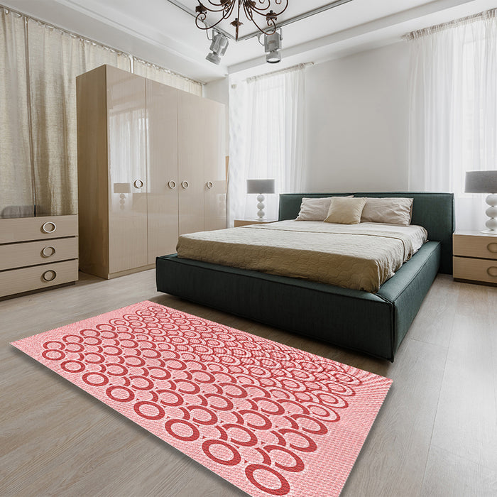 Patterned Deep Rose Pink Rug in a Bedroom, pat1485rd