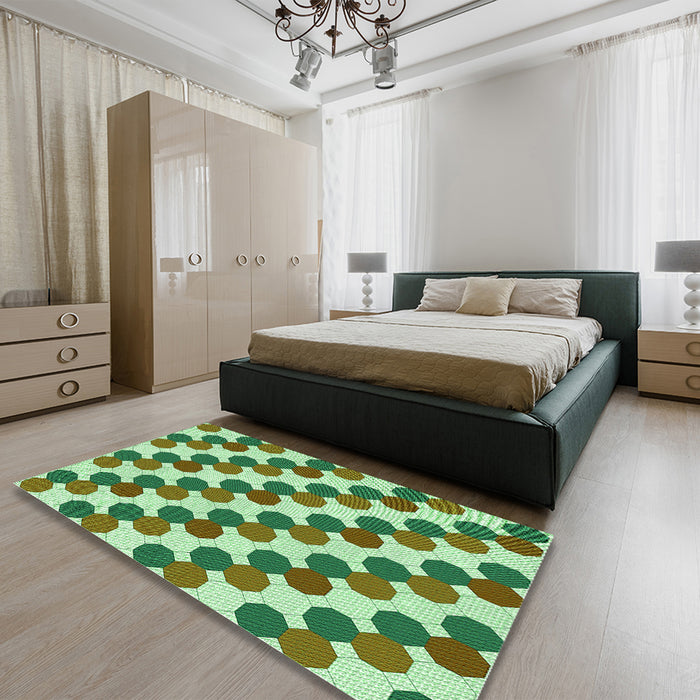 Patterned Light Green Rug in a Bedroom, pat1486grn