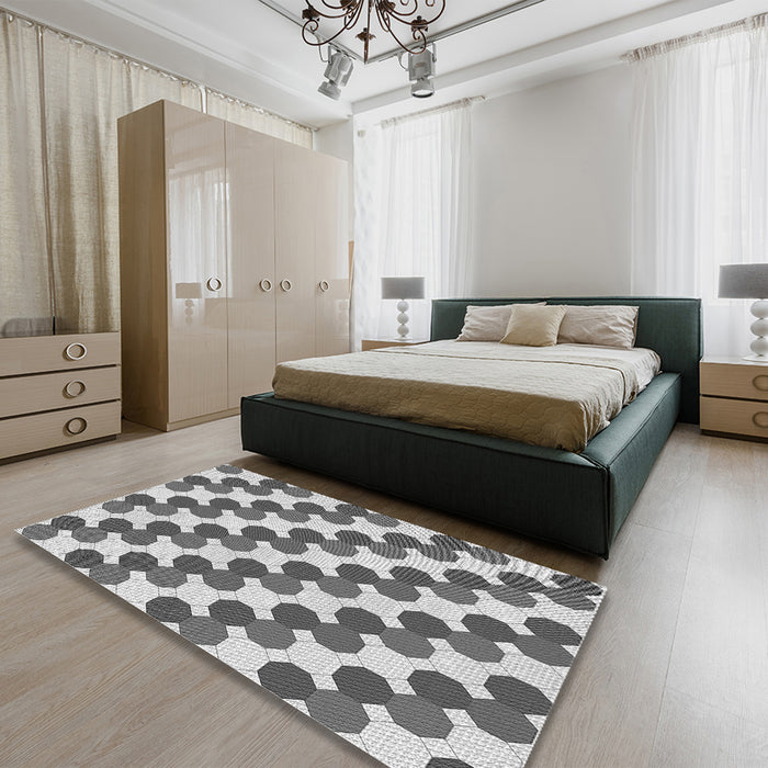 Patterned Platinum Silver Gray Rug in a Bedroom, pat1486gry