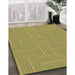 Patterned Green Rug in Family Room, pat1487brn